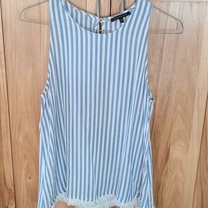 Blue/white strip nautical fringe bottom top M